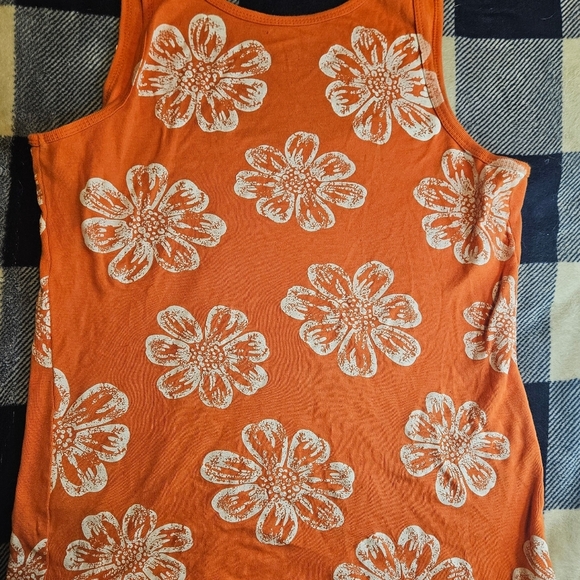 Willi Smith Womens Orange With White Flowers Throughout Tank Top Size Large - Picture 6 of 9